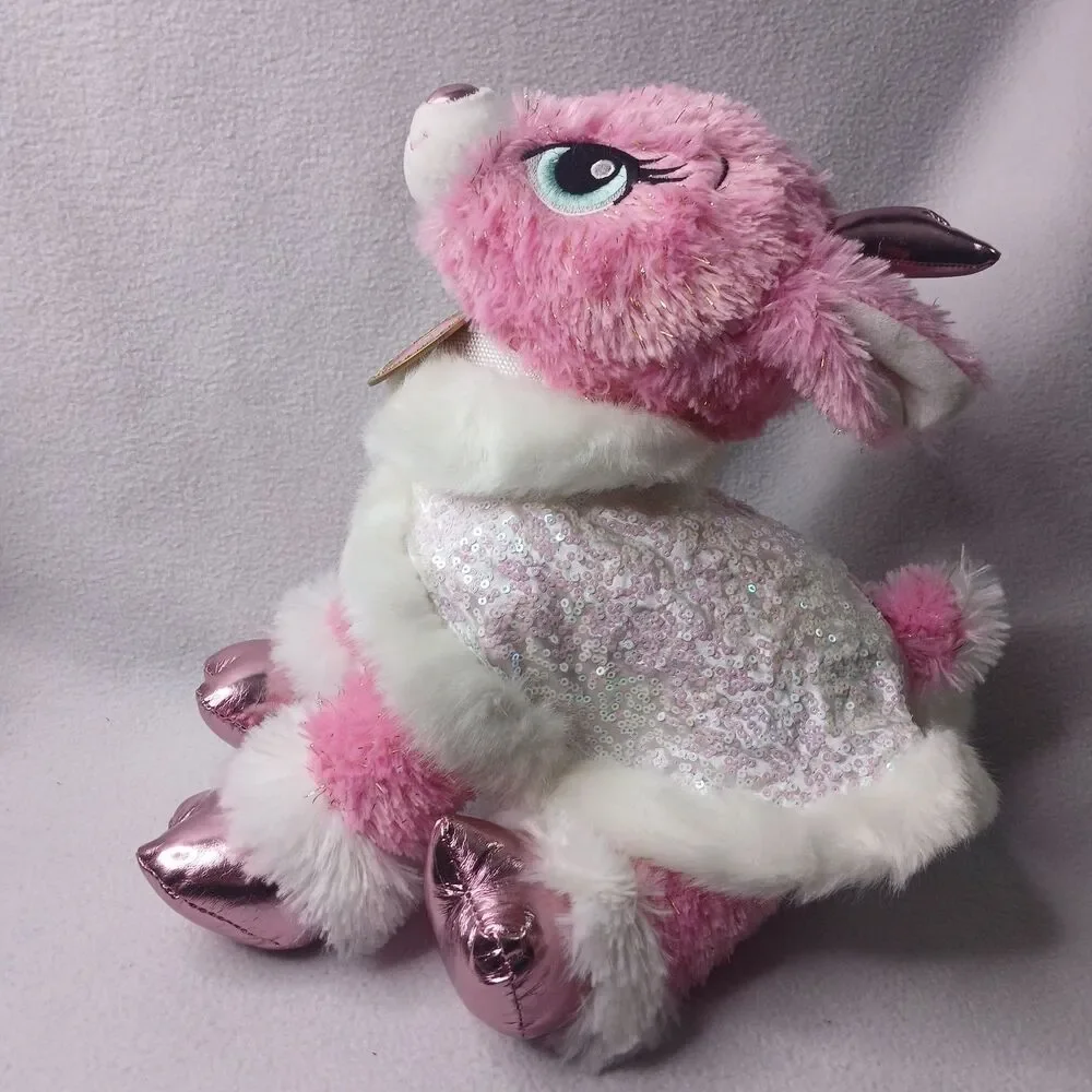 2016 Build a Bear Twinkle Pink Reindeer Sequin Cape Leopard Print Bottoms Preown